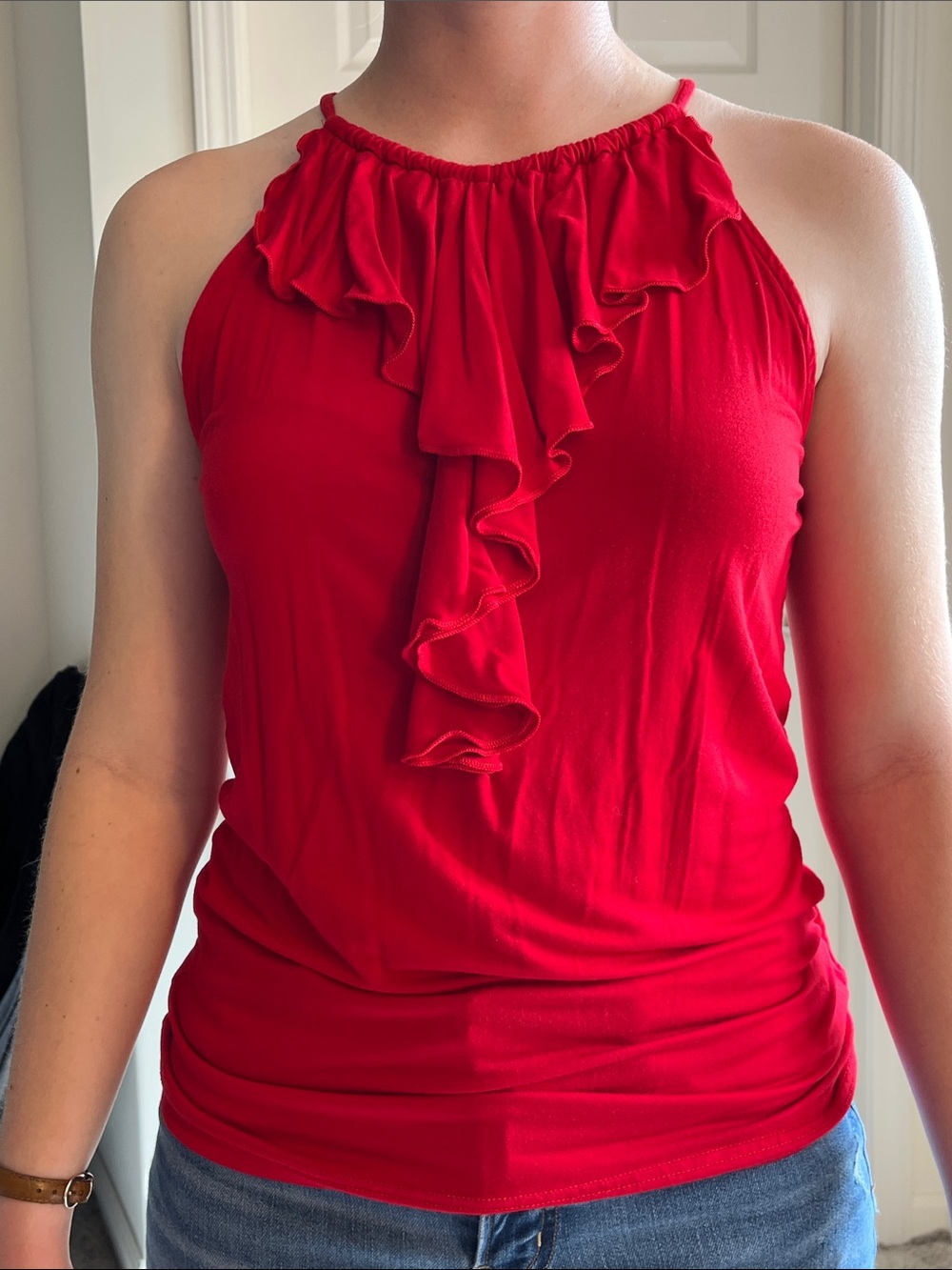Chaps Red Ruffle Halter Camisole